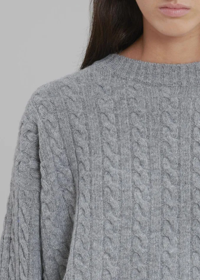 The Frankie Shop Farrah Braided Sweater 8211 Grey Melange Shop Knitwear