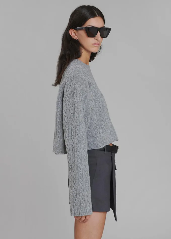 The Frankie Shop Farrah Braided Sweater 8211 Grey Melange Shop Knitwear