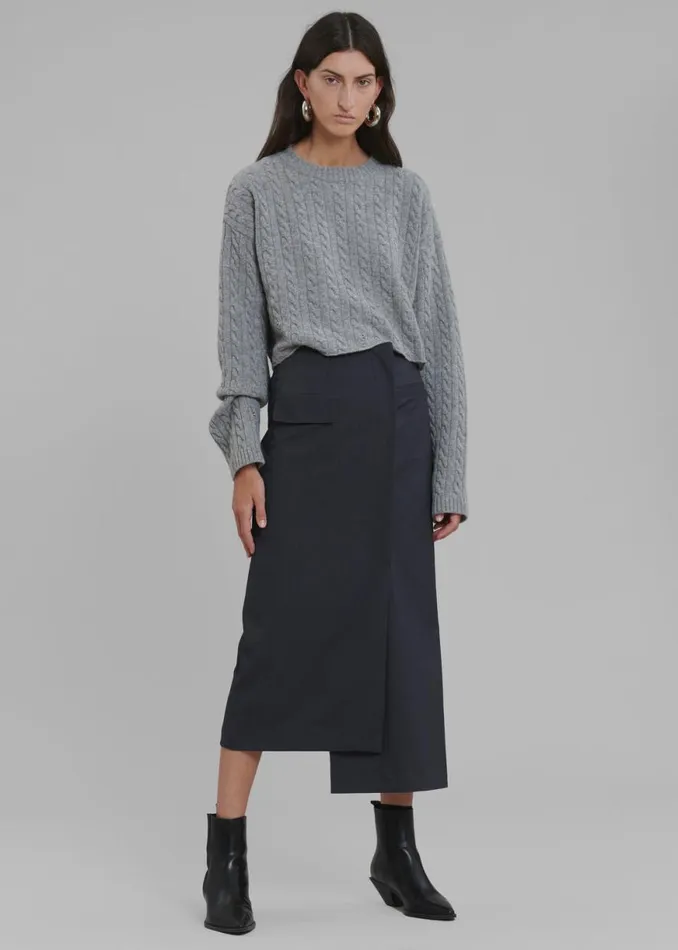 The Frankie Shop Farrah Braided Sweater 8211 Grey Melange Shop Knitwear