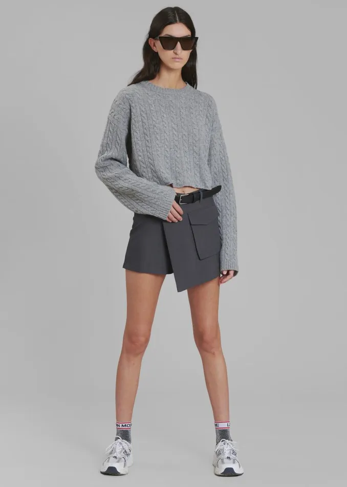 The Frankie Shop Farrah Braided Sweater 8211 Grey Melange Shop Knitwear