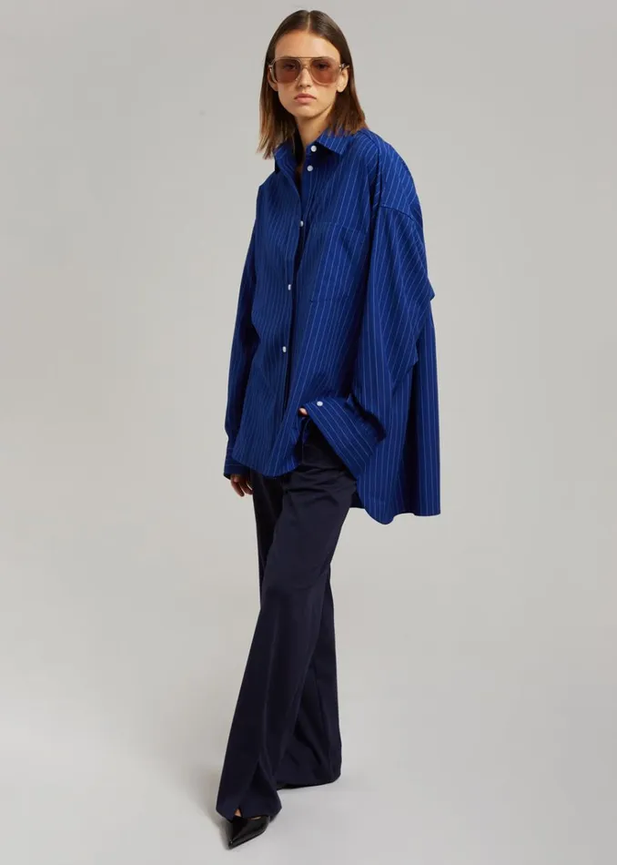 The Frankie Shop Georgia Fluid Stripe Shirt 8211 Deep Blue Shop Tops