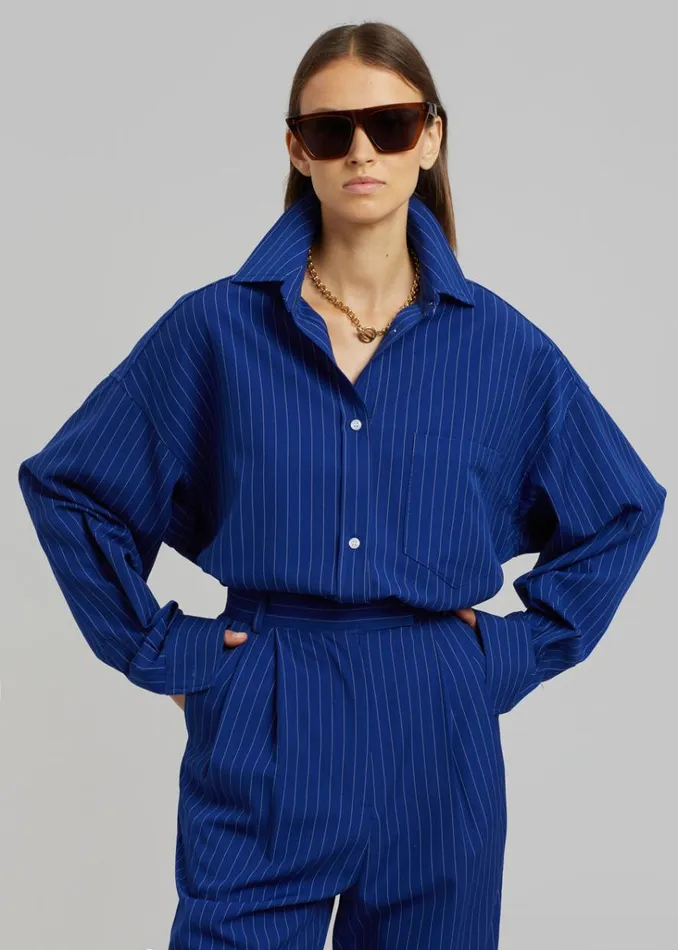 The Frankie Shop Georgia Fluid Stripe Shirt 8211 Deep Blue Shop Tops