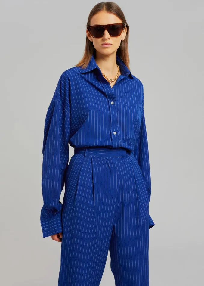The Frankie Shop Georgia Fluid Stripe Shirt 8211 Deep Blue Shop Tops