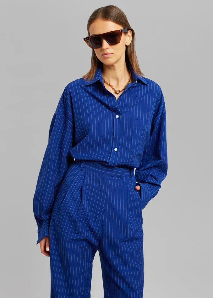 The Frankie Shop Georgia Fluid Stripe Shirt 8211 Deep Blue Shop Tops