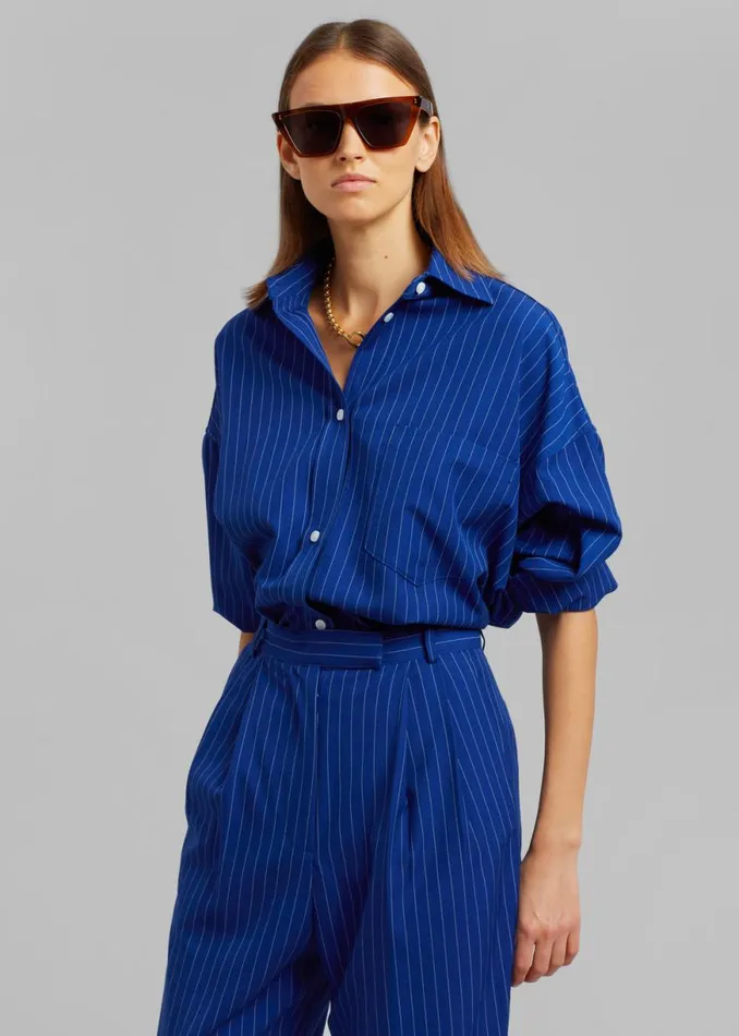 The Frankie Shop Georgia Fluid Stripe Shirt 8211 Deep Blue Shop Tops