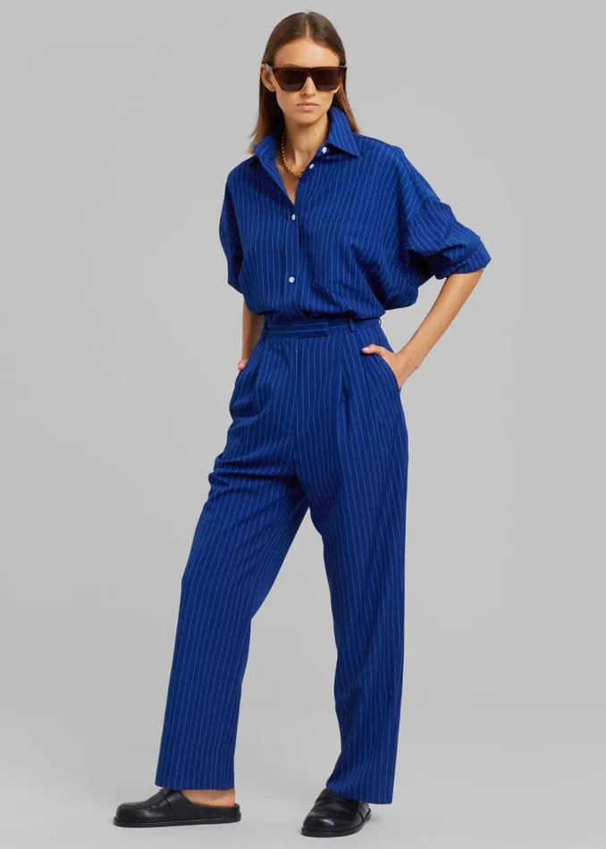 The Frankie Shop Georgia Fluid Stripe Shirt 8211 Deep Blue Shop Tops