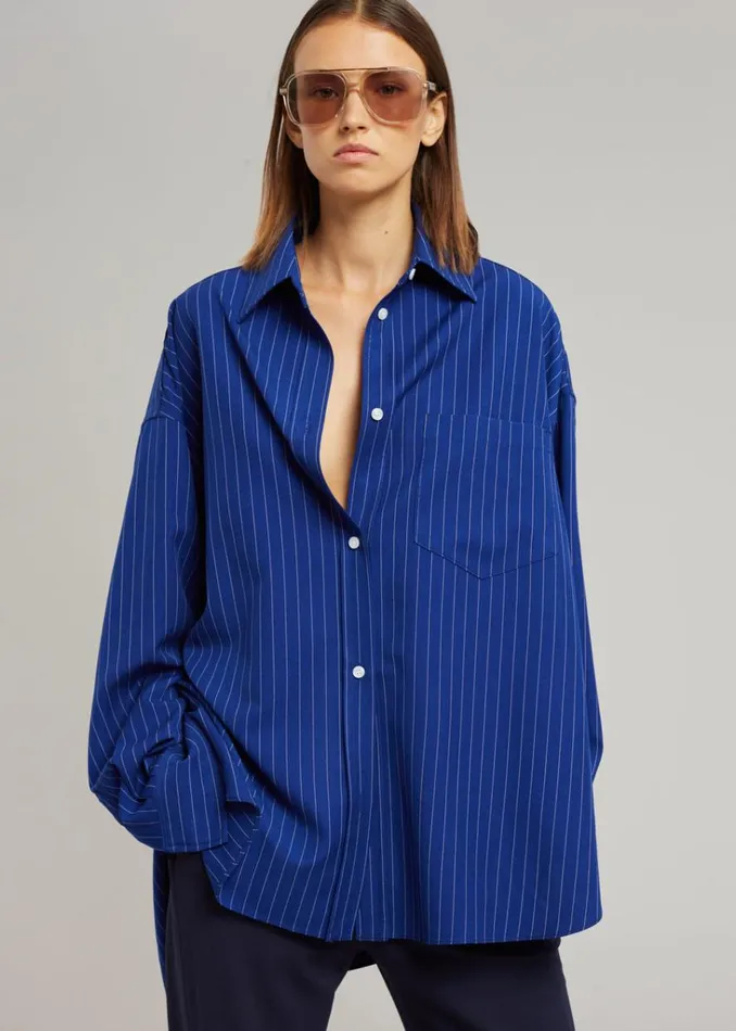 The Frankie Shop Georgia Fluid Stripe Shirt 8211 Deep Blue Shop Tops