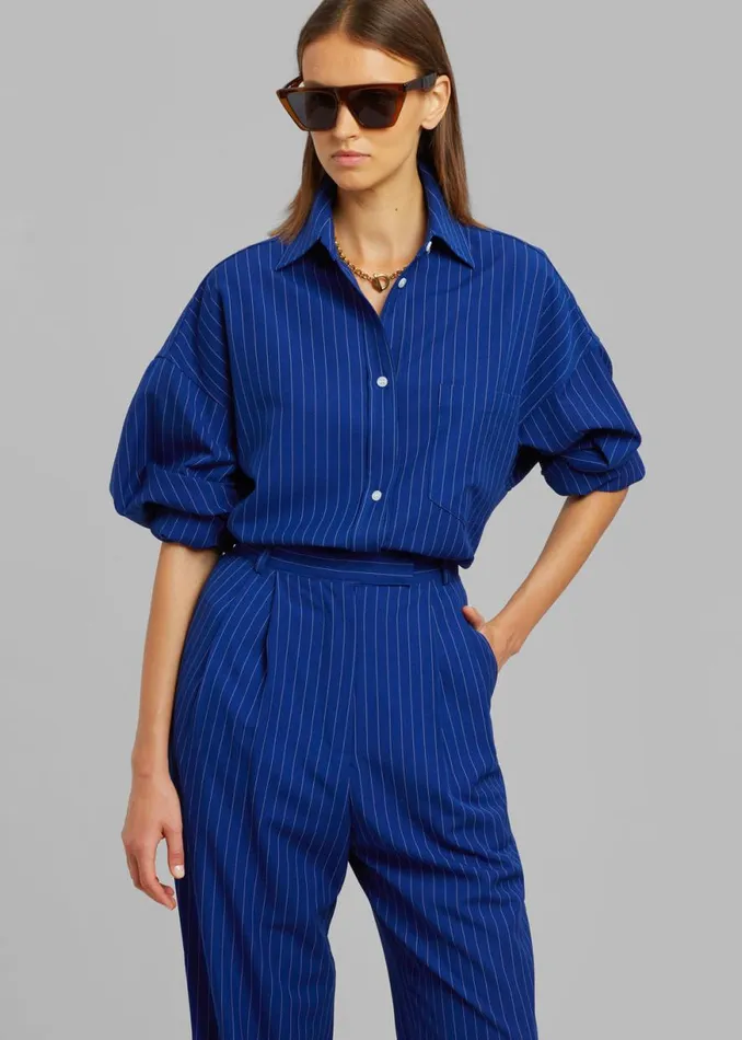 The Frankie Shop Georgia Fluid Stripe Shirt 8211 Deep Blue Shop Tops