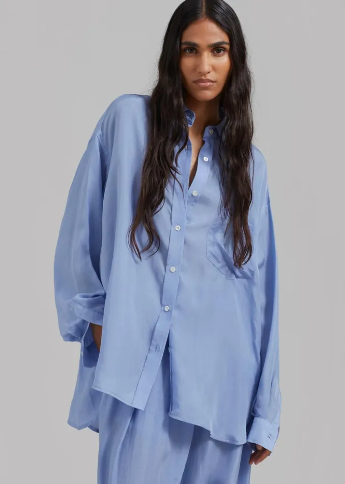 The Frankie Shop Georgia Silky Shirt 8211 Light Blue Shop Tops
