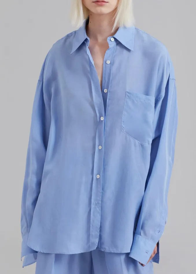 The Frankie Shop Georgia Silky Shirt 8211 Light Blue Shop Tops
