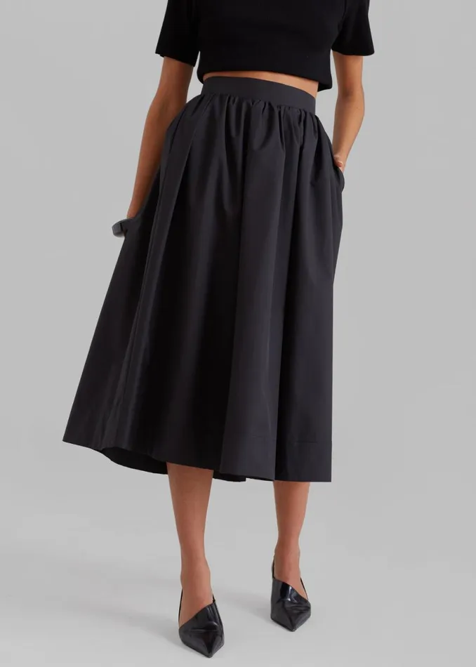The Frankie Shop Grace Pleated Midi Skirt 8211 Black Shop Bottoms