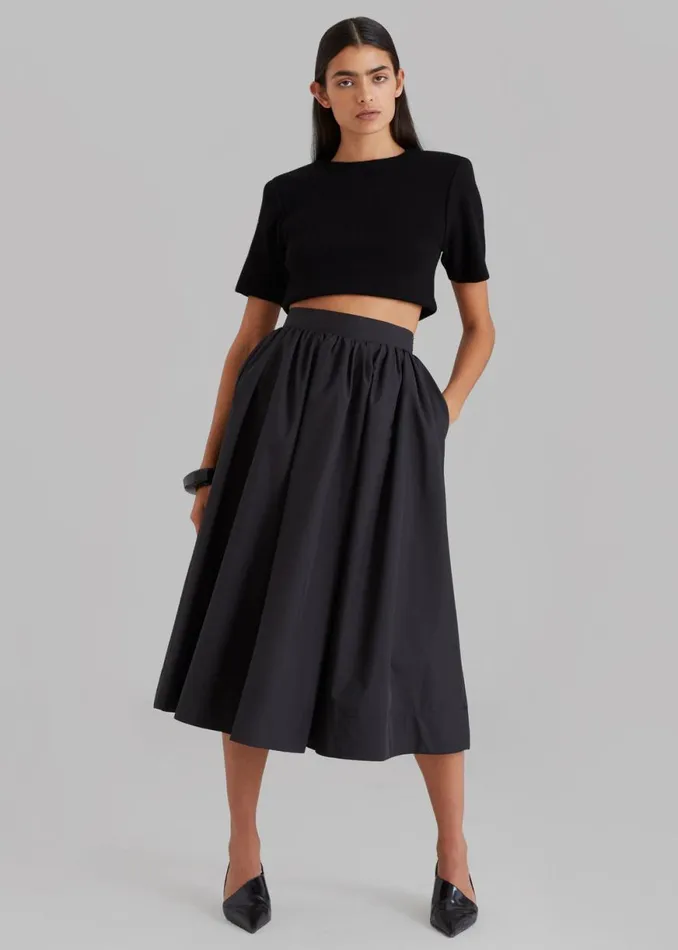 The Frankie Shop Grace Pleated Midi Skirt 8211 Black Shop Bottoms