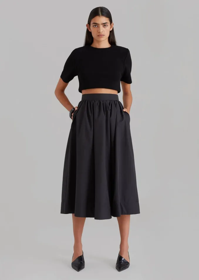 The Frankie Shop Grace Pleated Midi Skirt 8211 Black Shop Bottoms