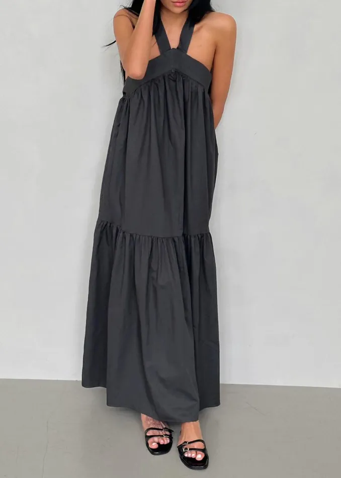 The Frankie Shop Gracie Halter Maxi Dress 8211 Charcoal Shop Dresses