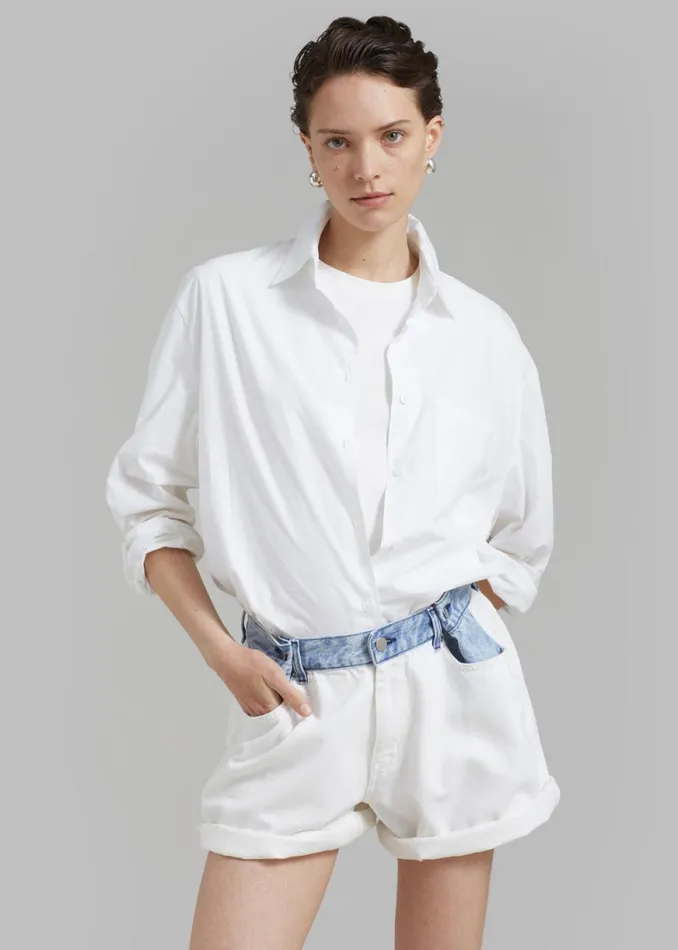 The Frankie Shop Hayla Contrast Denim Shorts 8211 Off WhiteBlue Shop Denim