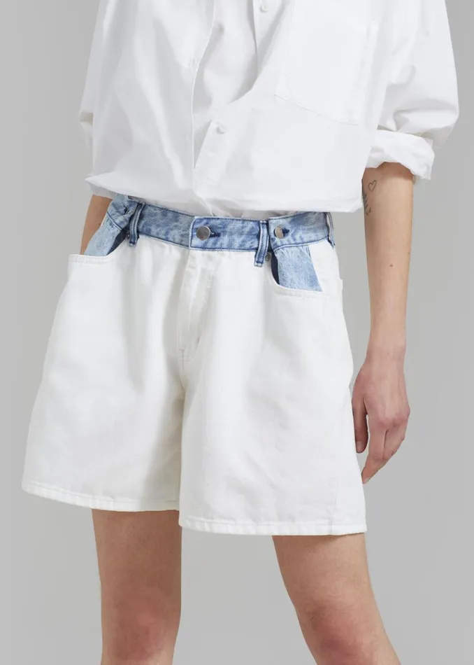 The Frankie Shop Hayla Contrast Denim Shorts 8211 Off WhiteBlue Shop Denim