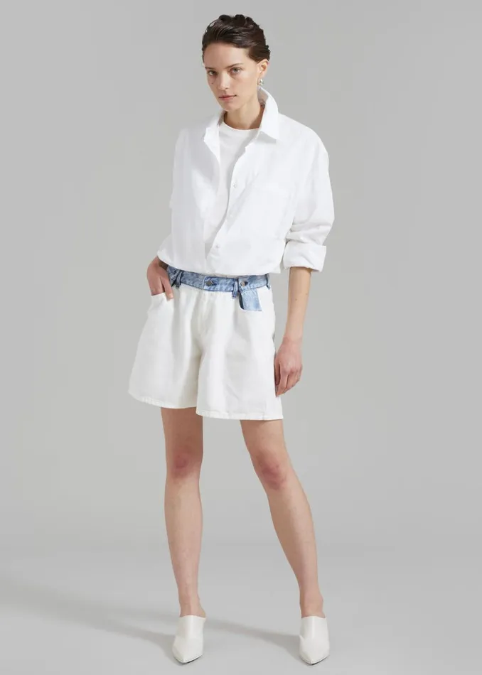 The Frankie Shop Hayla Contrast Denim Shorts 8211 Off WhiteBlue Shop Denim