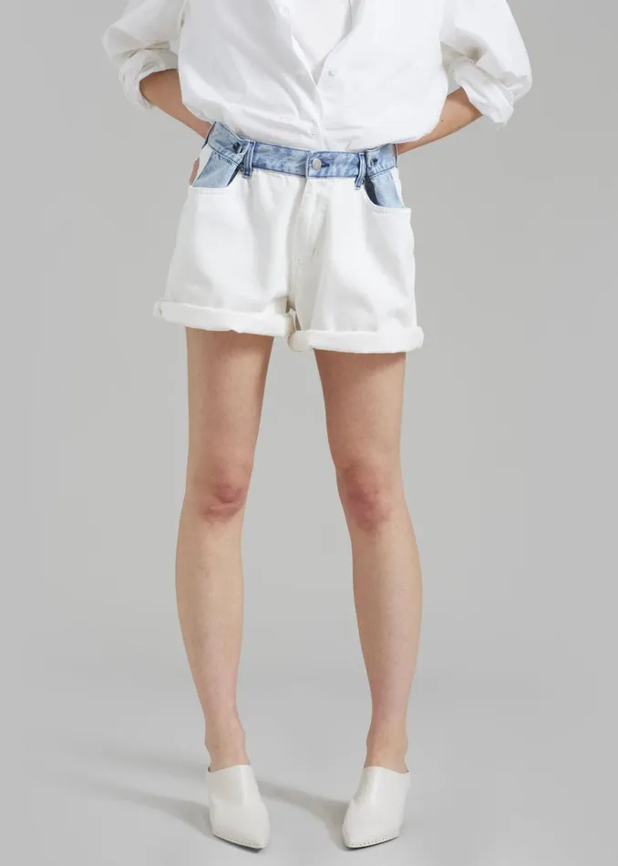 The Frankie Shop Hayla Contrast Denim Shorts 8211 Off WhiteBlue Shop Denim