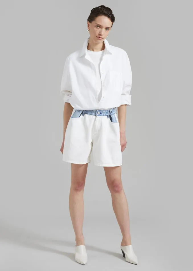 The Frankie Shop Hayla Contrast Denim Shorts 8211 Off WhiteBlue Shop Denim