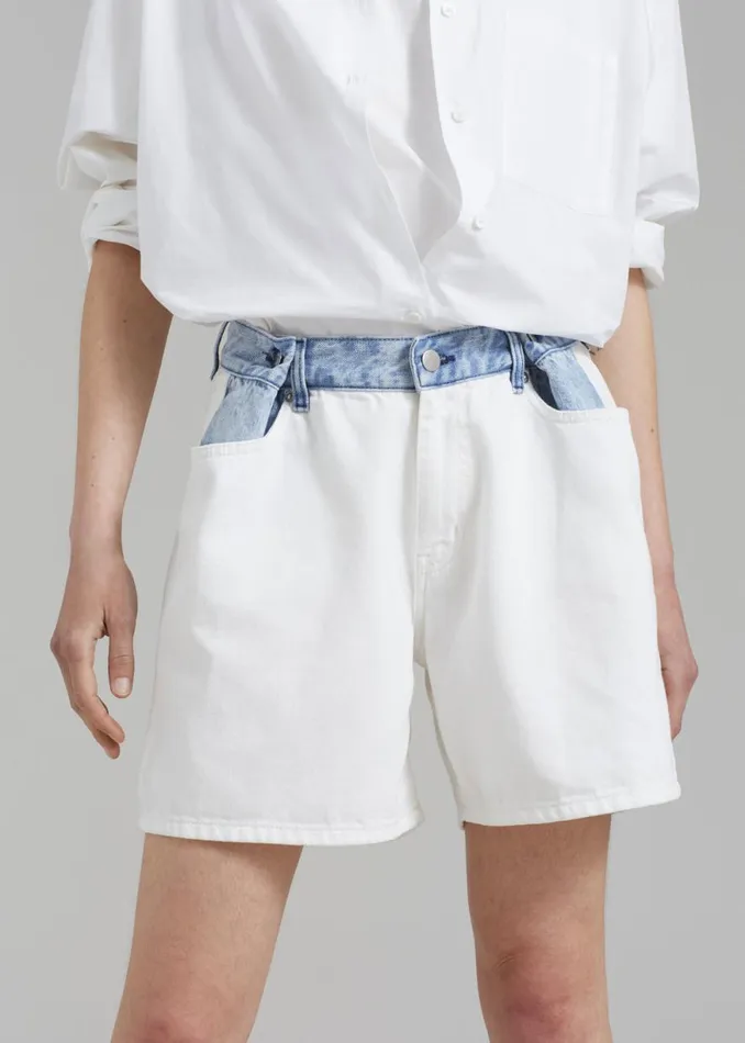 The Frankie Shop Hayla Contrast Denim Shorts 8211 Off WhiteBlue Shop Denim