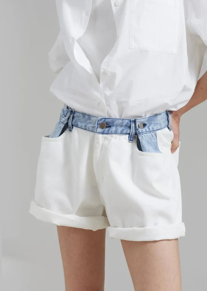 The Frankie Shop Hayla Contrast Denim Shorts 8211 Off WhiteBlue Shop Denim