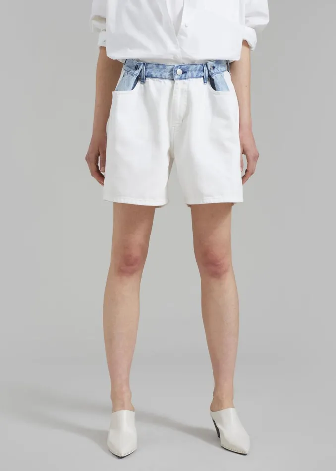 The Frankie Shop Hayla Contrast Denim Shorts 8211 Off WhiteBlue Shop Denim