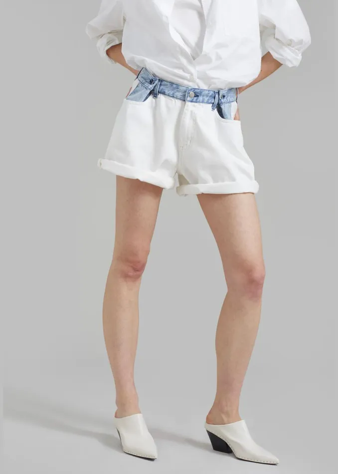 The Frankie Shop Hayla Contrast Denim Shorts 8211 Off WhiteBlue Shop Denim