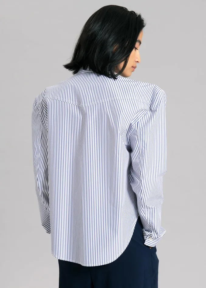 The Frankie Shop Jeanne Padded Shirt 8211 Navy Stripe Shop Tops