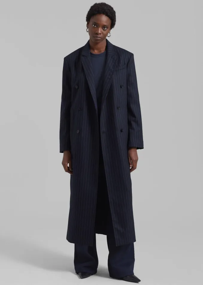 The Frankie Shop Loulou Studio Ido Long Coat 8211 Navy Stripes Shop Clothing
