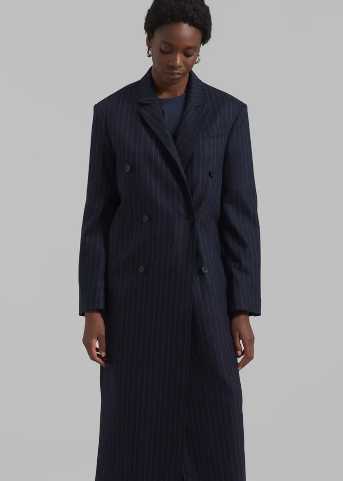 The Frankie Shop Loulou Studio Ido Long Coat 8211 Navy Stripes Shop Clothing