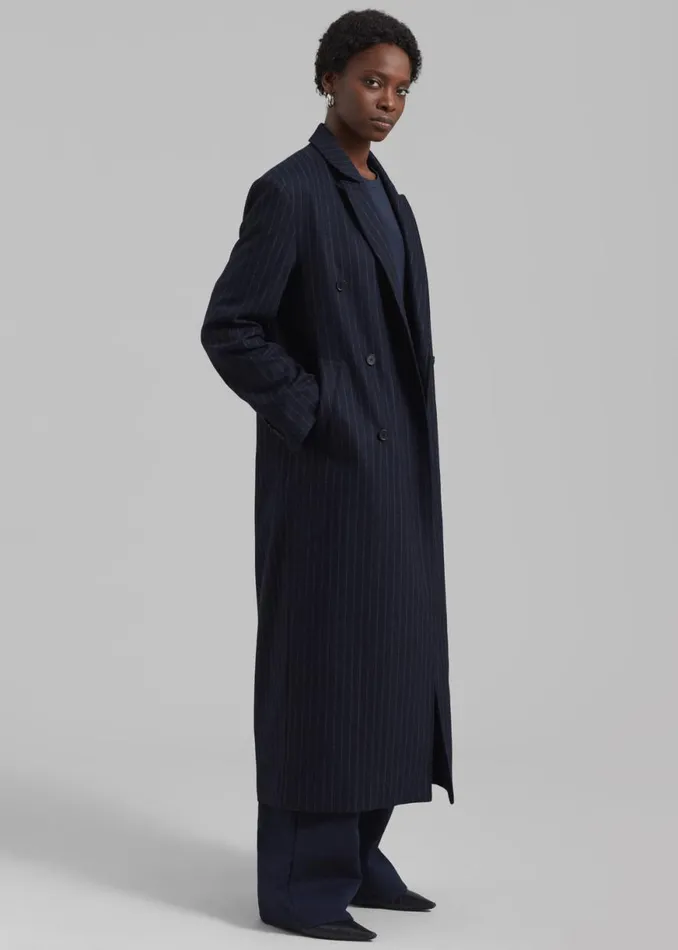 The Frankie Shop Loulou Studio Ido Long Coat 8211 Navy Stripes Shop Clothing