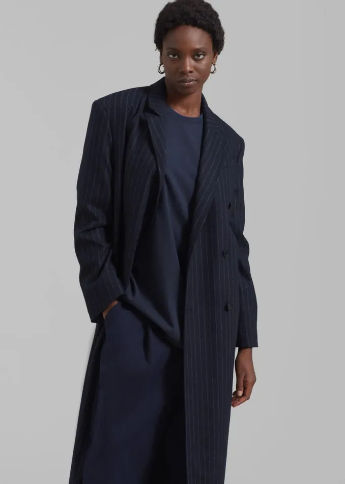 The Frankie Shop Loulou Studio Ido Long Coat 8211 Navy Stripes Shop Clothing