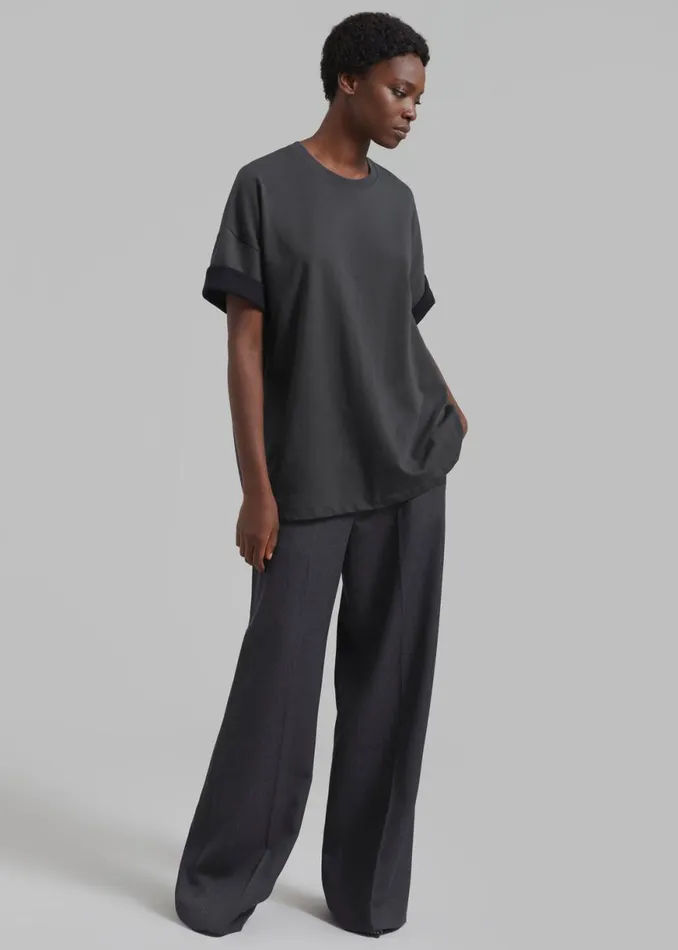 The Frankie Shop Mani Roll Up Sleeve Tee 8211 CharcoalBlack Shop Clothing