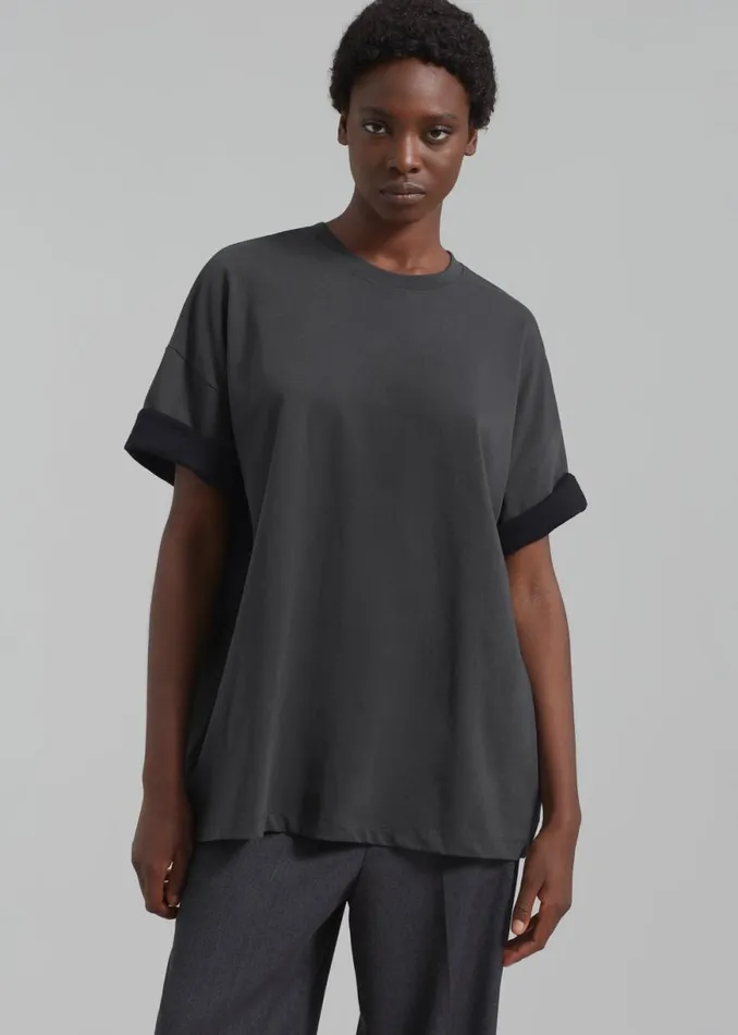 The Frankie Shop Mani Roll Up Sleeve Tee 8211 CharcoalBlack Shop Clothing