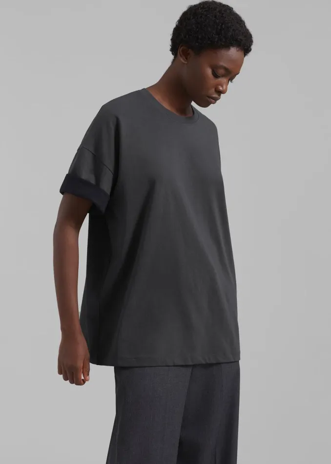 The Frankie Shop Mani Roll Up Sleeve Tee 8211 CharcoalBlack Shop Clothing