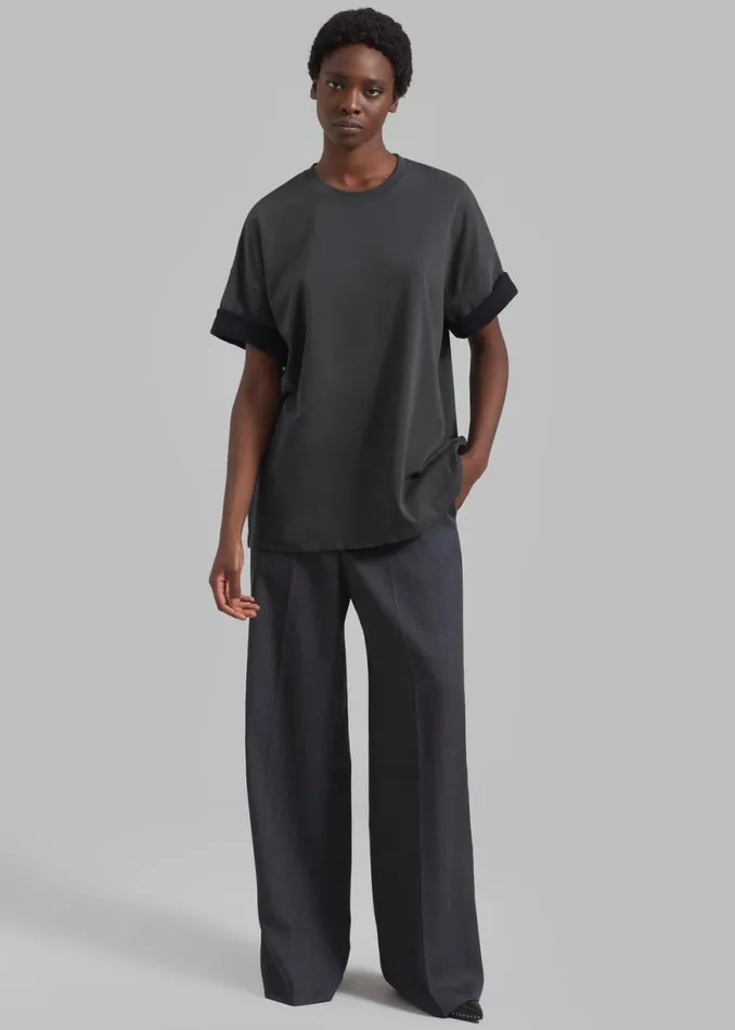 The Frankie Shop Mani Roll Up Sleeve Tee 8211 CharcoalBlack Shop Clothing