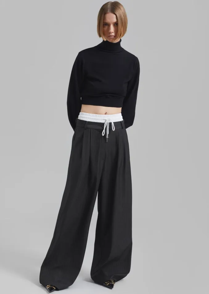 The Frankie Shop Maroney Pleated Boxer Trousers 8211 Grey Pinstripe Shop Clothing