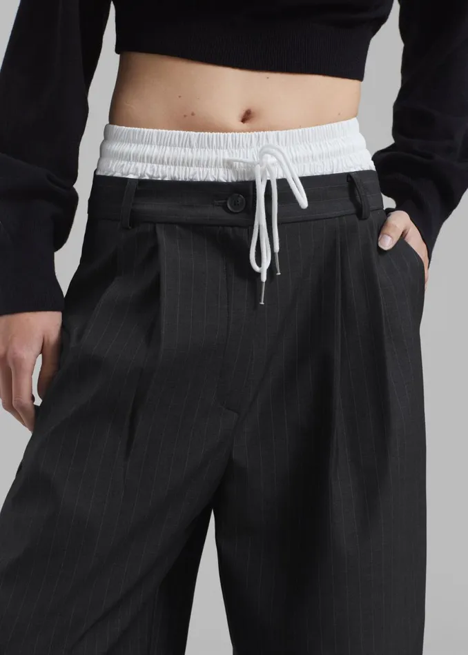 The Frankie Shop Maroney Pleated Boxer Trousers 8211 Grey Pinstripe Shop Clothing