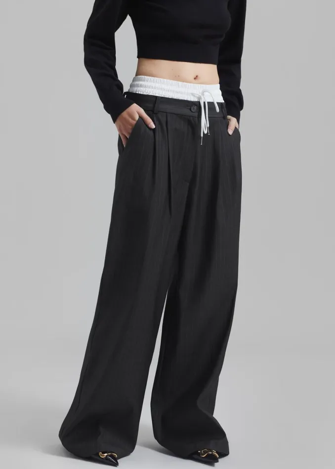 The Frankie Shop Maroney Pleated Boxer Trousers 8211 Grey Pinstripe Shop Clothing