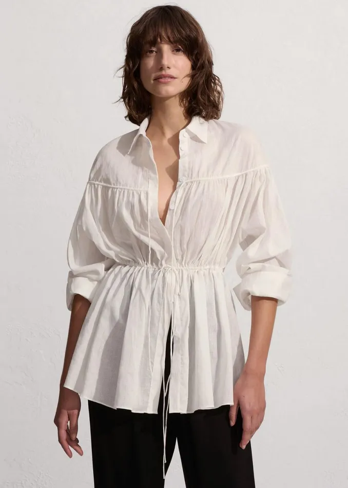 The Frankie Shop Matteau Embroidered Drawcord Tunic 8211 White Shop Tops