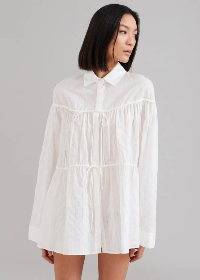 The Frankie Shop Matteau Embroidered Drawcord Tunic 8211 White Shop Tops