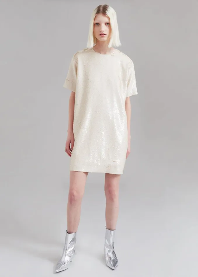 The Frankie Shop Riley Sequins Tee Mini Dress 8211 Cream Shop Dresses