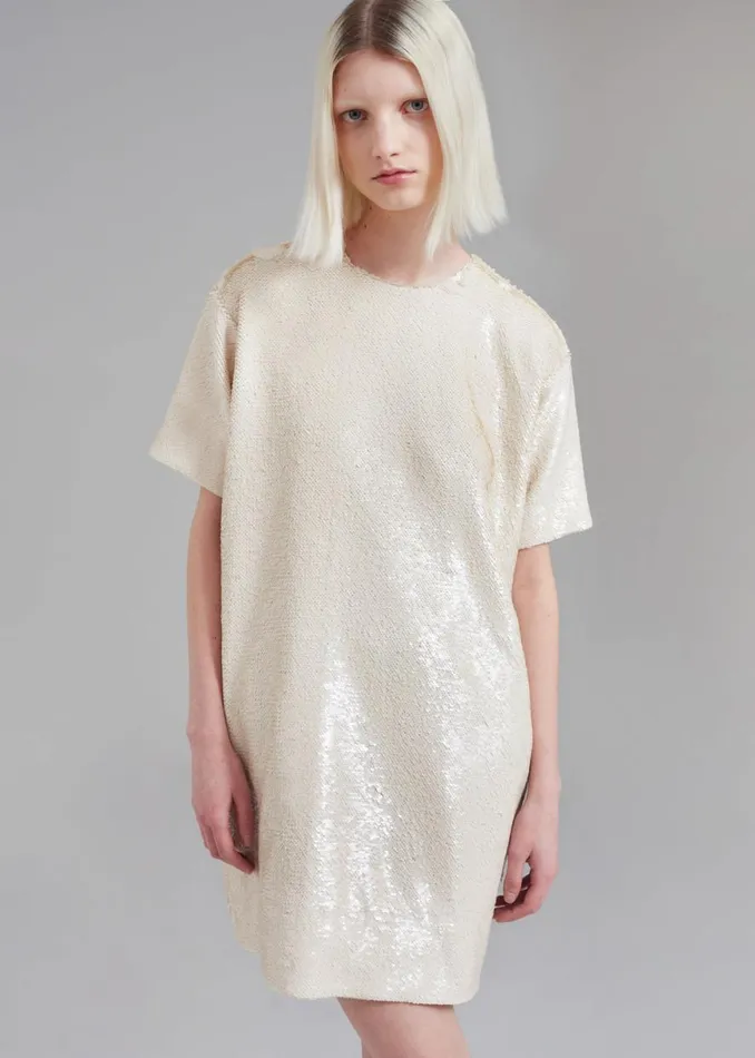 The Frankie Shop Riley Sequins Tee Mini Dress 8211 Cream Shop Dresses