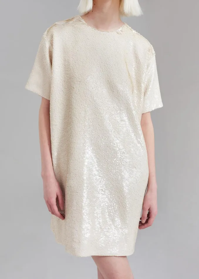 The Frankie Shop Riley Sequins Tee Mini Dress 8211 Cream Shop Dresses
