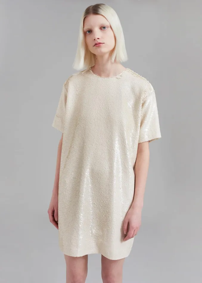 The Frankie Shop Riley Sequins Tee Mini Dress 8211 Cream Shop Dresses