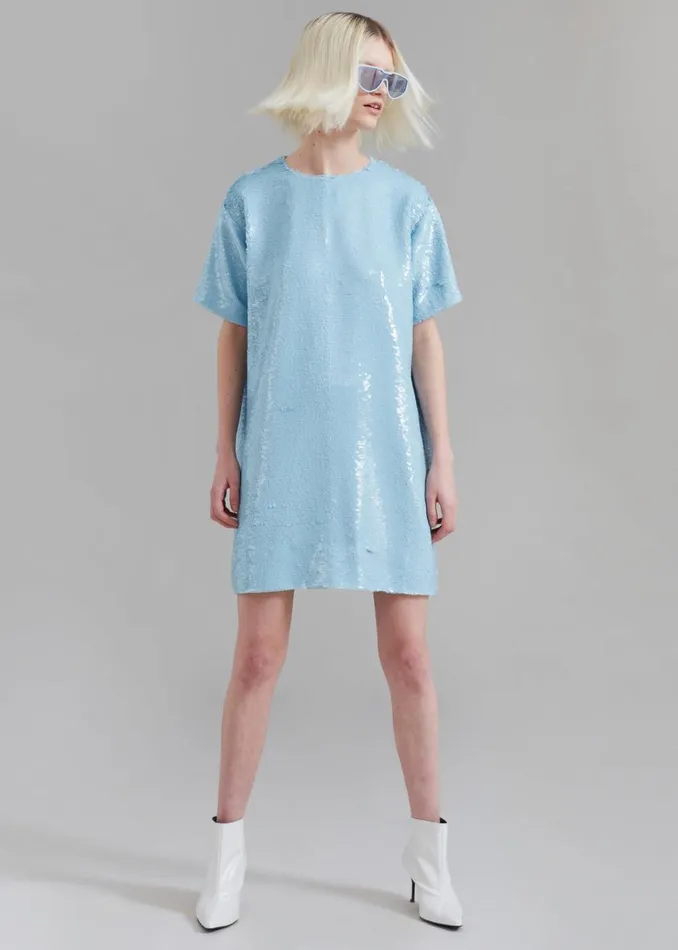 The Frankie Shop Riley Sequins Tee Mini Dress 8211 Sky Shop Dresses