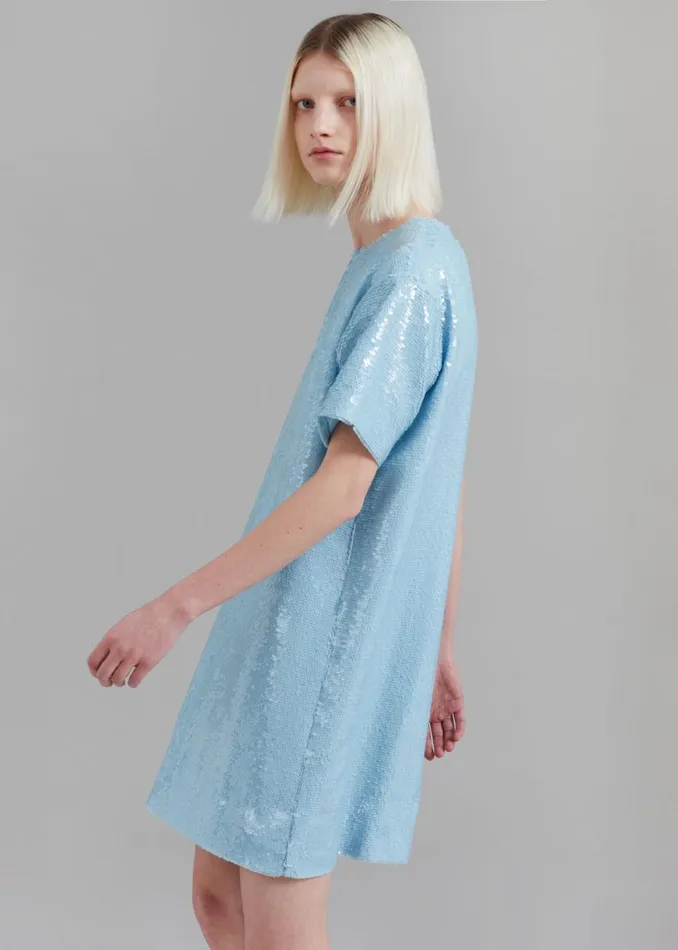 The Frankie Shop Riley Sequins Tee Mini Dress 8211 Sky Shop Dresses