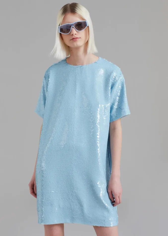 The Frankie Shop Riley Sequins Tee Mini Dress 8211 Sky Shop Dresses