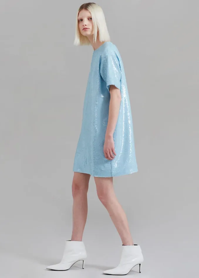 The Frankie Shop Riley Sequins Tee Mini Dress 8211 Sky Shop Dresses