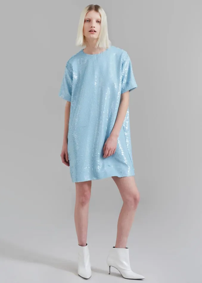 The Frankie Shop Riley Sequins Tee Mini Dress 8211 Sky Shop Dresses